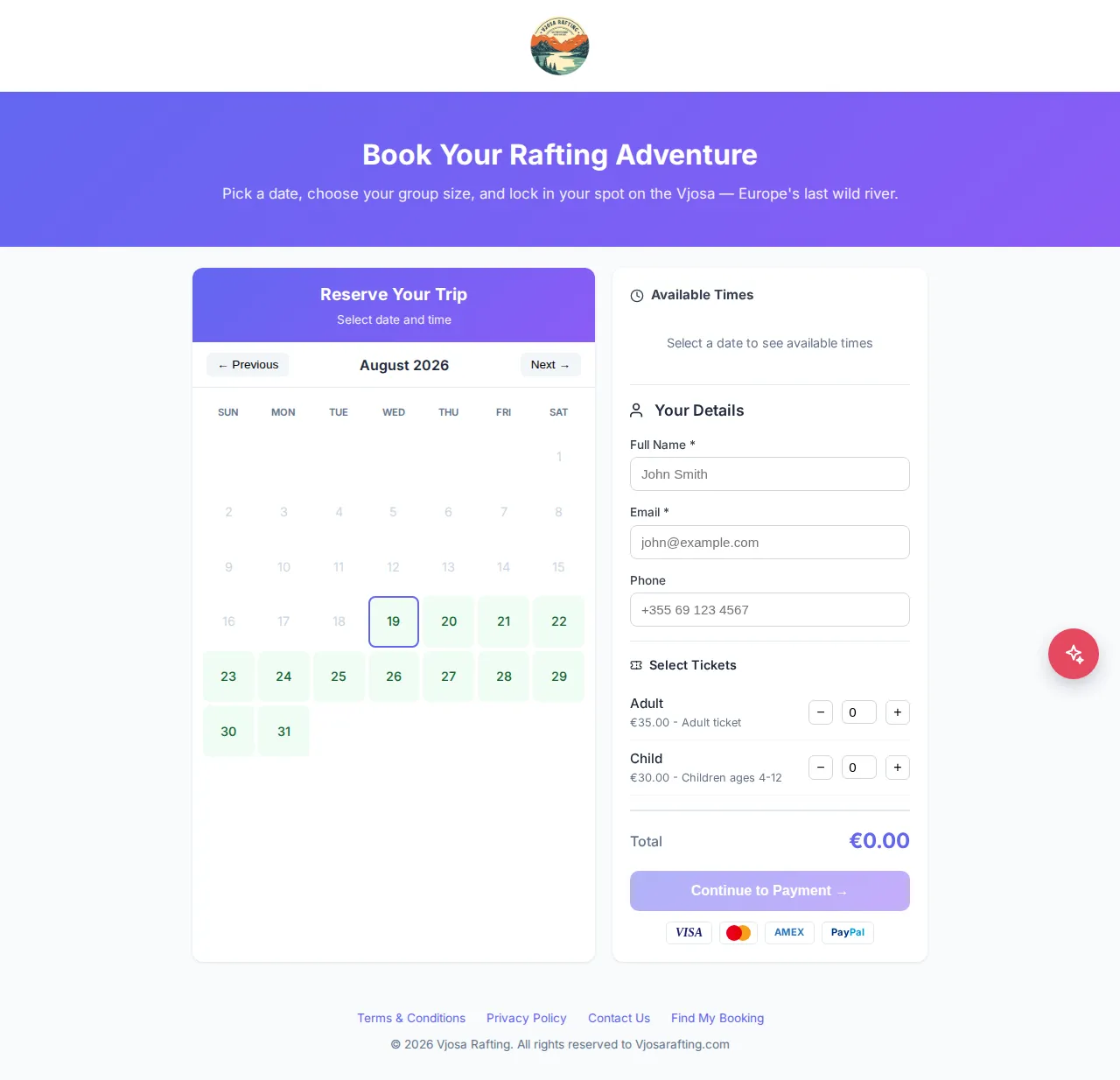 Vjosa Rafting Booking Engine