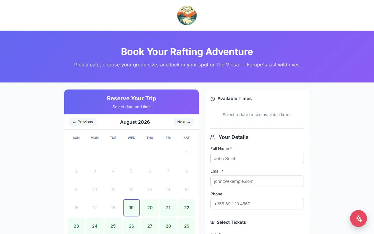 Vjosa Rafting Booking Engine