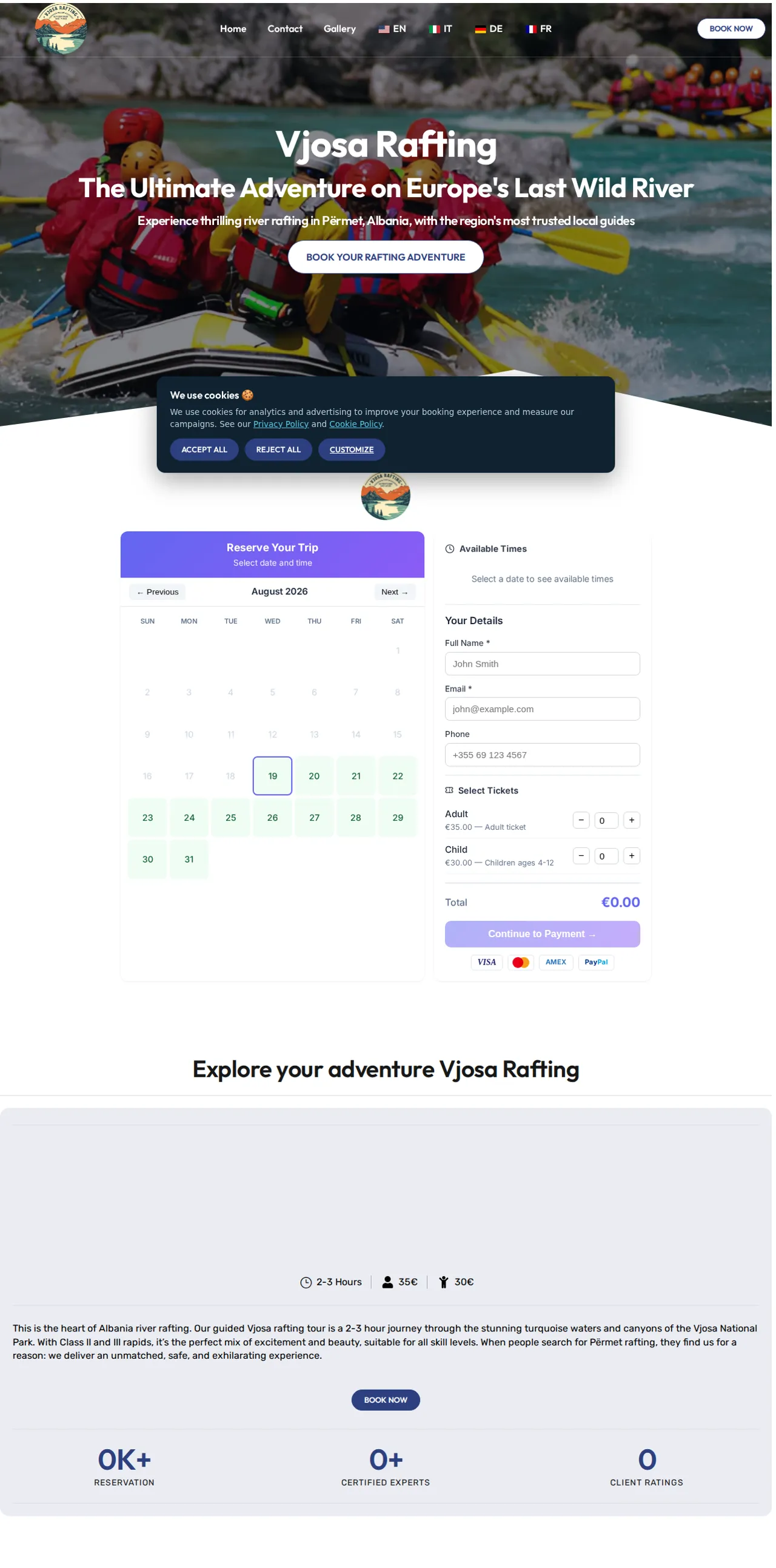 Vjosa Rafting — Website & Booking Engine